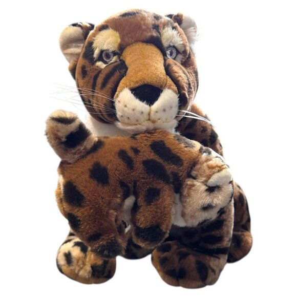 Leopard Mom & Baby Plush Fine Toy Large Leopard And Baby Plush Animals Stuffed - Picture 3 of 10